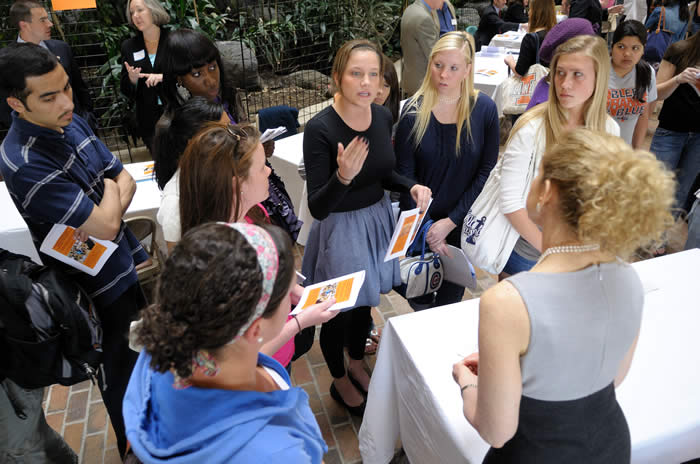 Group of students getting career advice