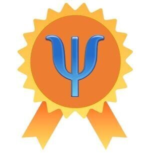 The letter Psi on an stylized award ribbon